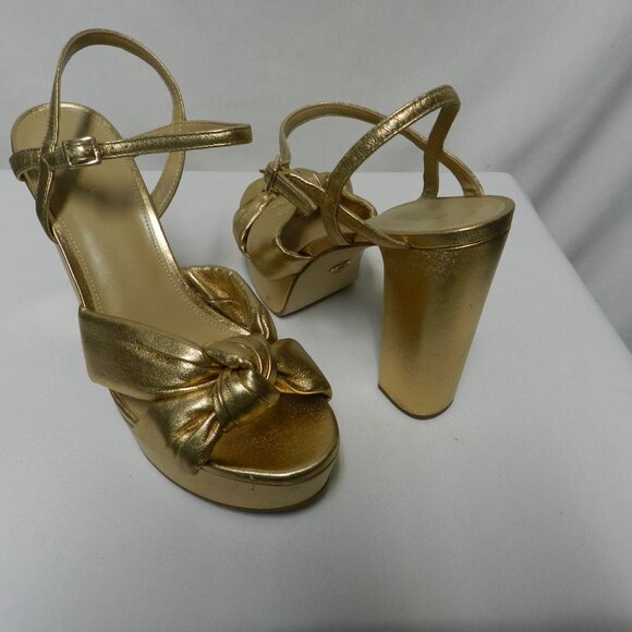 Michael Kors Josie Leather gold Platform heels sandals open toe Knot Size Sz 9.5 - Picture 1 of 13